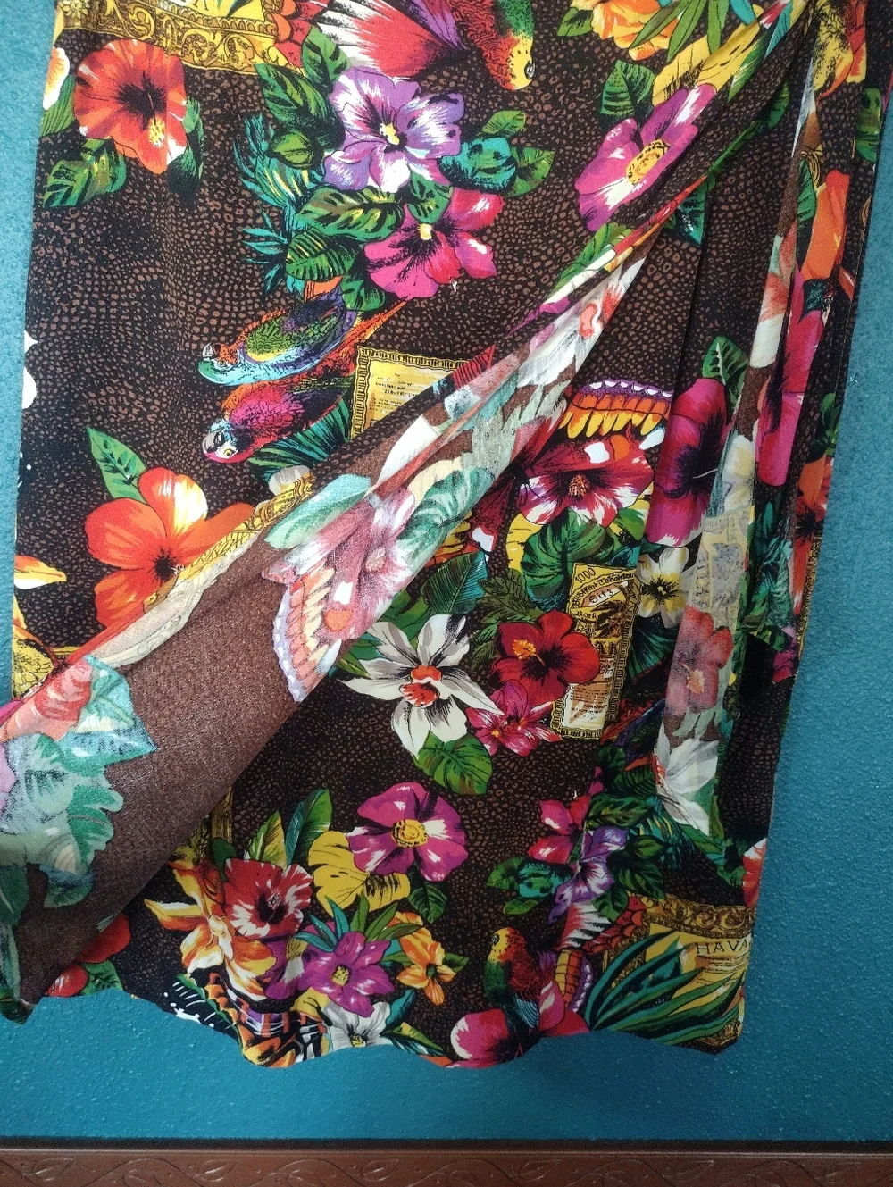 Vintage Carole Little Petites Floral Tropical Wrap Skirt Cover-Up Brown Multi